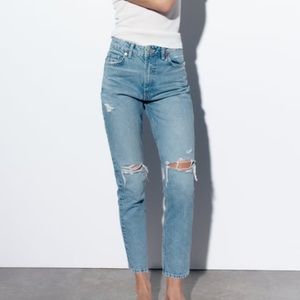 ZARA ripped high rise TRF mom jeans